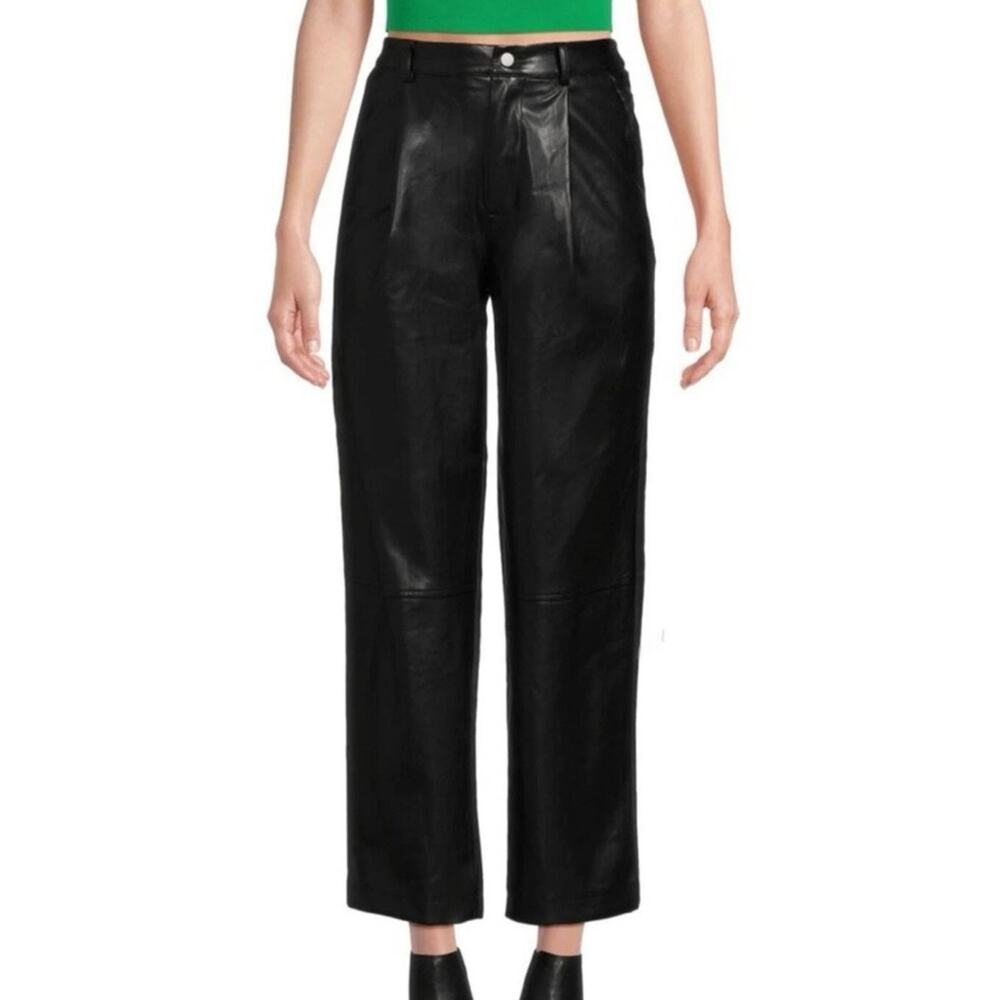 Womens Avec Les Filles Anthropologie Black Faux Leather Wide Leg Pants Sz Large